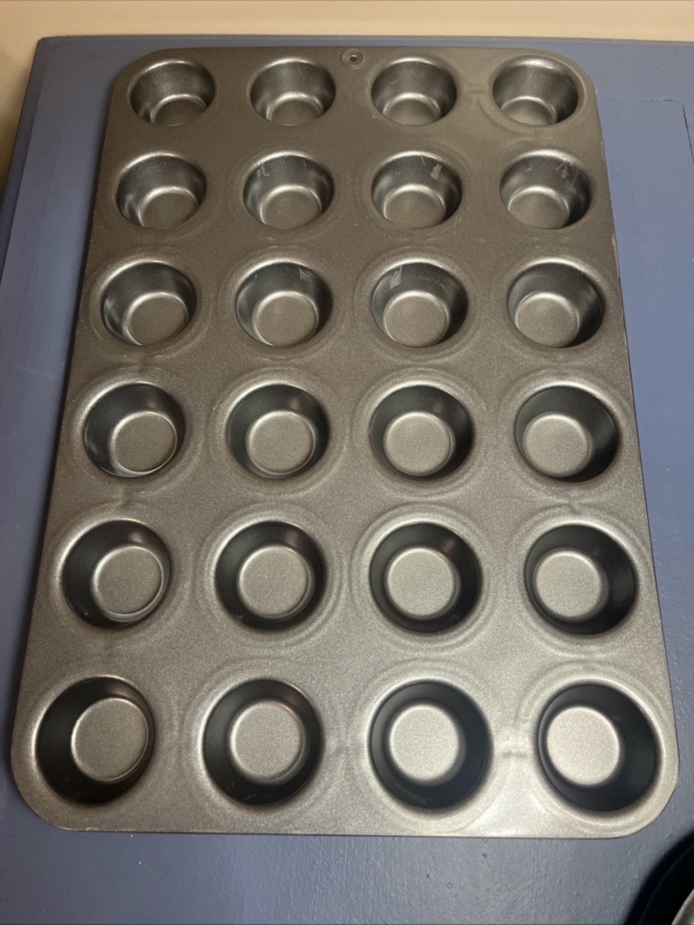 Pampered Chef Mini Muffin Pan - 24-Cup Gray Nonstick Baking Tray -some scratches